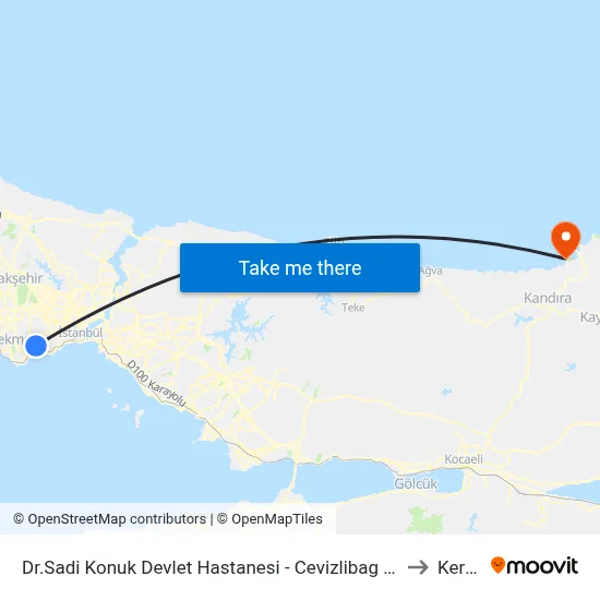 Dr.Sadi Konuk Devlet Hastanesi - Cevizlibag Yönü to Kerpe map
