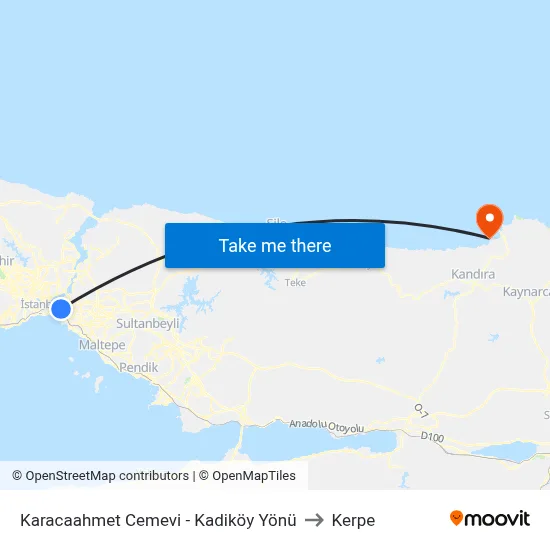 Karacaahmet Cemevi - Kadiköy Yönü to Kerpe map