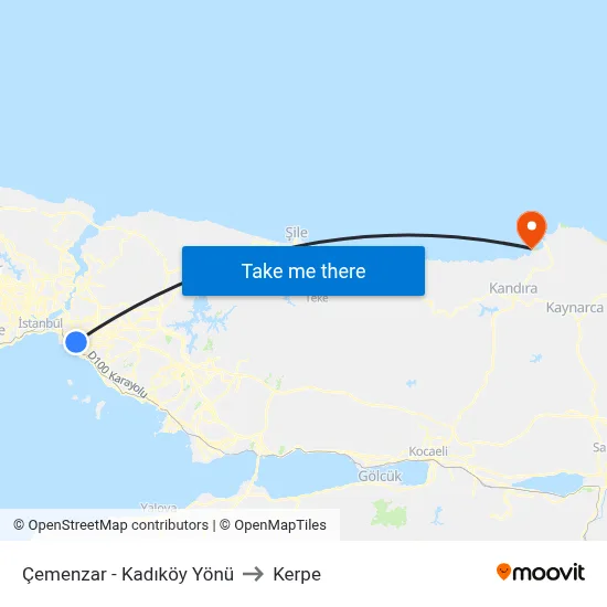 Çemenzar - Kadıköy Yönü to Kerpe map