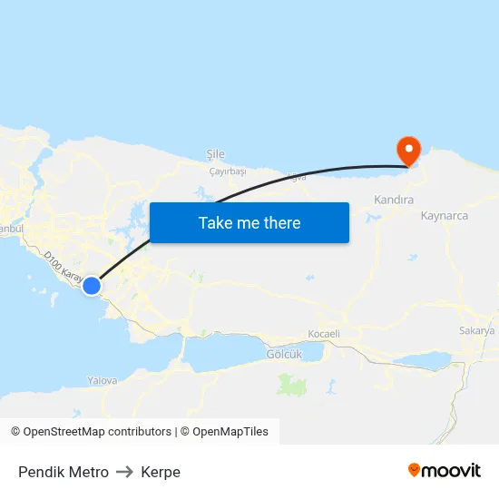 Pendik Metro to Kerpe map