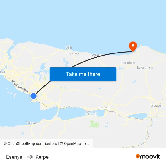Esenyalı to Kerpe map