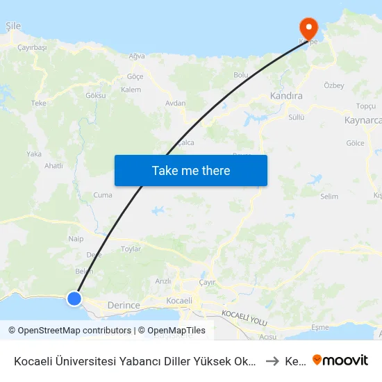 Kocaeli Üniversitesi Yabancı Diller Yüksek Okulu Körfez Kampüsü to Kerpe map