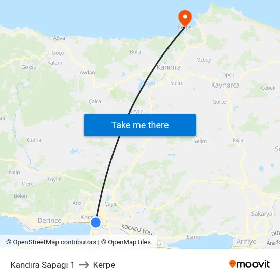 Kandıra Sapağı 1 to Kerpe map