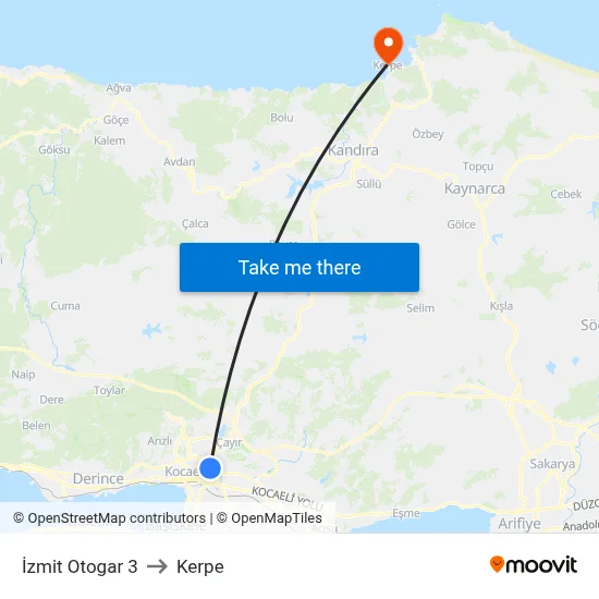 İzmit Otogar 3 to Kerpe map