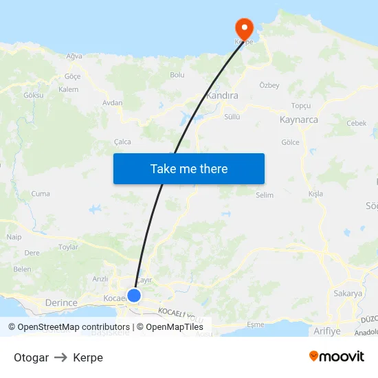 Otogar to Kerpe map