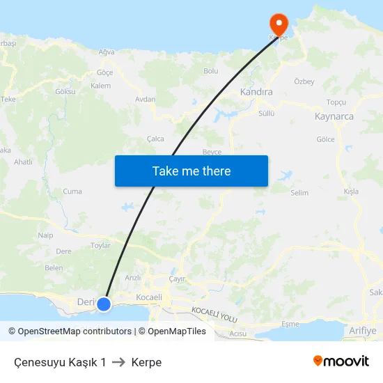 Çenesuyu Kaşık 1 to Kerpe map