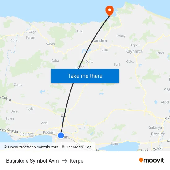 Başiskele Symbol Avm to Kerpe map