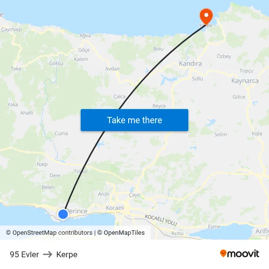 95 Evler to Kerpe map