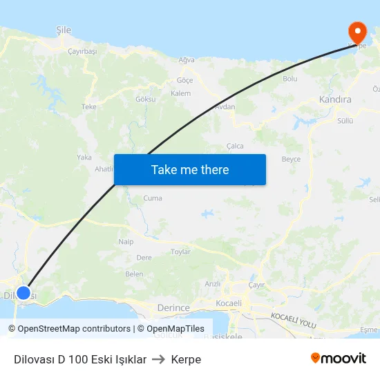 Dilovası D 100 Eski Işıklar to Kerpe map