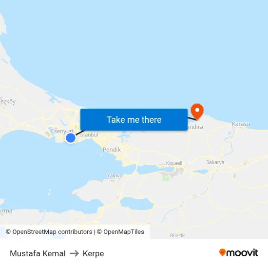 Mustafa Kemal to Kerpe map