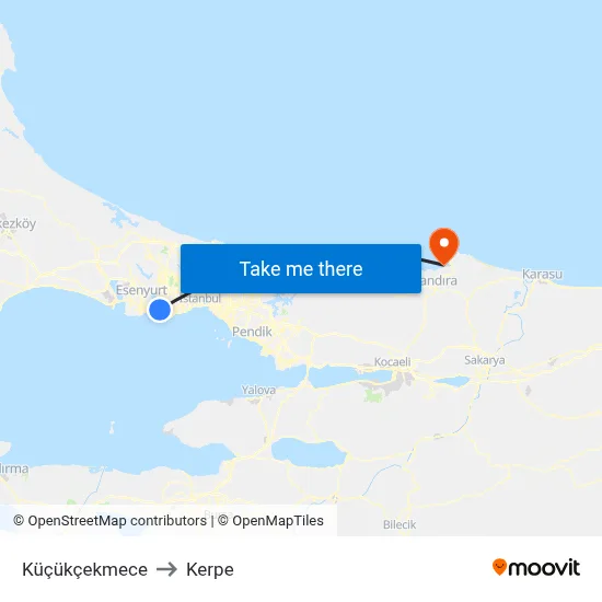 Küçükçekmece to Kerpe map