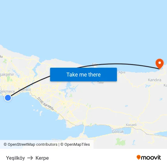 Yeşilköy to Kerpe map