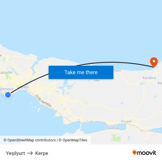 Yeşilyurt to Kerpe map