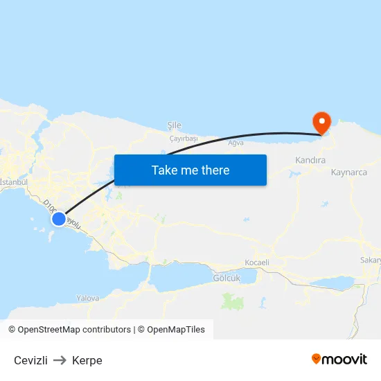 Cevizli to Kerpe map