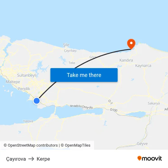 Çayırova to Kerpe map
