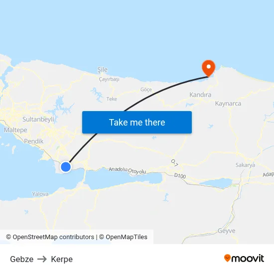 Gebze to Kerpe map