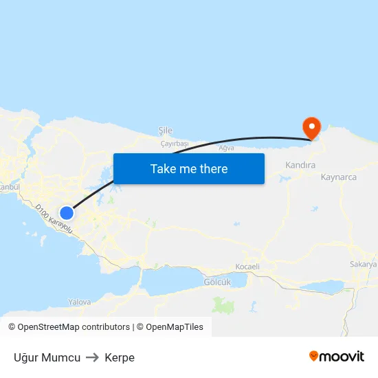 Uğur Mumcu to Kerpe map