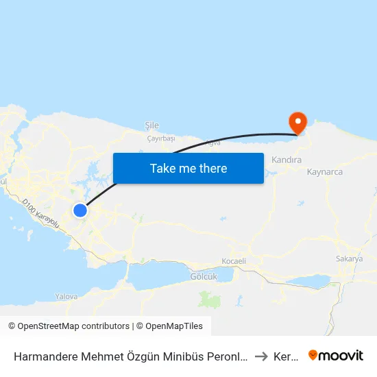Harmandere Mehmet Özgün Minibüs Peronları to Kerpe map