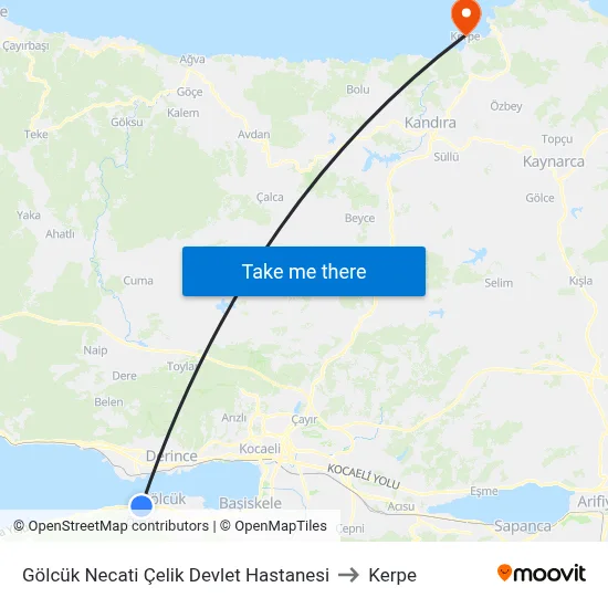Gölcük Necati Çelik Devlet Hastanesi to Kerpe map