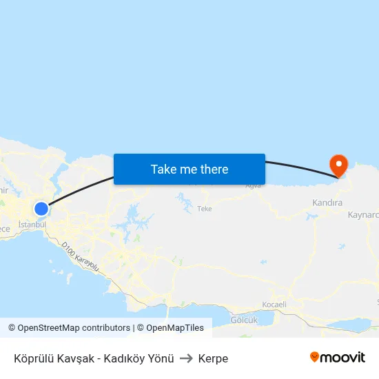 Köprülü Kavşak - Kadıköy Yönü to Kerpe map