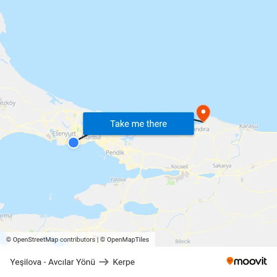 Yeşilova - Avcılar Yönü to Kerpe map