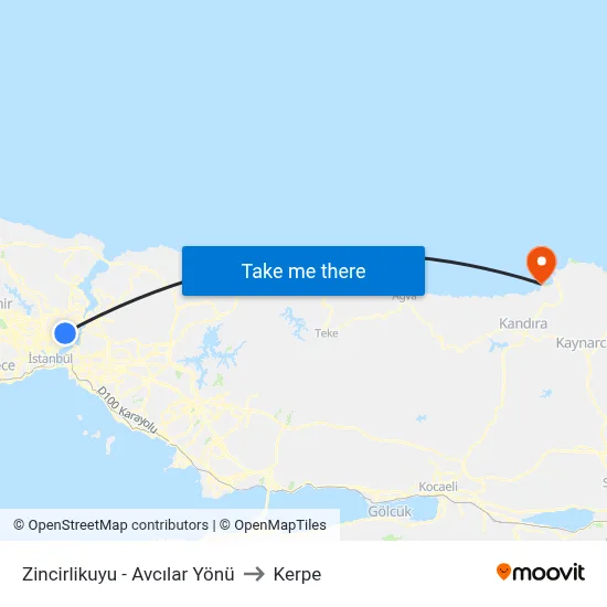 Zincirlikuyu - Avcılar Yönü to Kerpe map