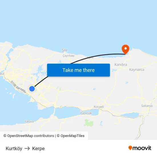 Kurtköy to Kerpe map