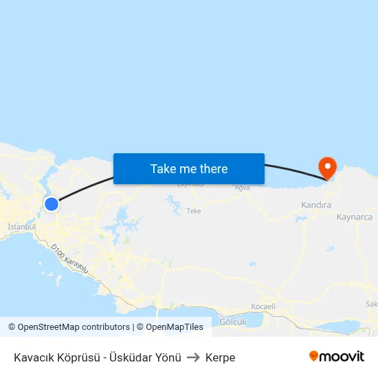 Kavacık Köprüsü - Üsküdar Yönü to Kerpe map