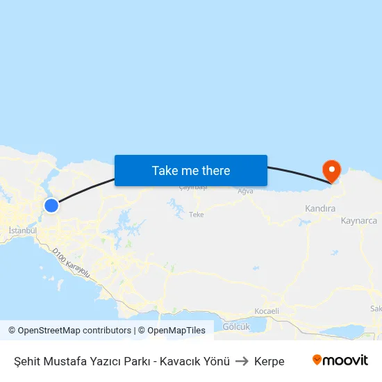 Şehit Mustafa Yazıcı Parkı - Kavacık Yönü to Kerpe map