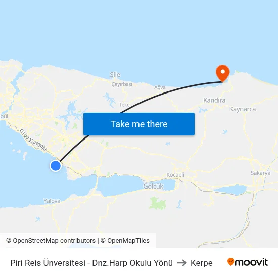Piri Reis Ünversitesi - Dnz.Harp Okulu Yönü to Kerpe map