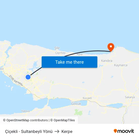 Çiçekli - Sultanbeyli Yönü to Kerpe map