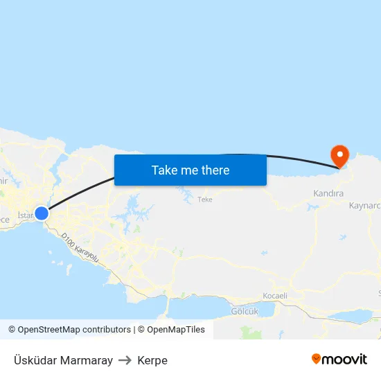 Üsküdar Marmaray to Kerpe map