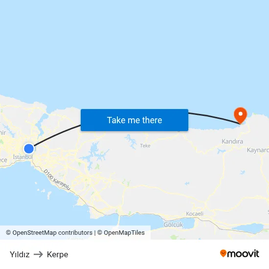 Yıldız to Kerpe map
