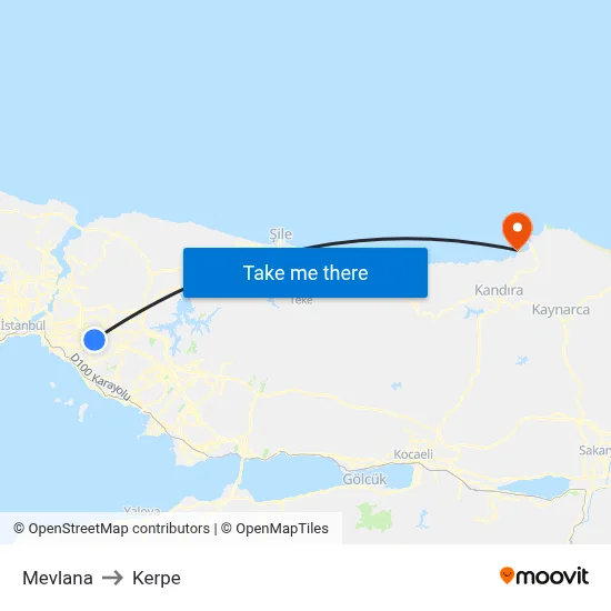 Mevlana to Kerpe map
