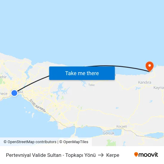 Pertevniyal Valide Sultan - Topkapı Yönü to Kerpe map