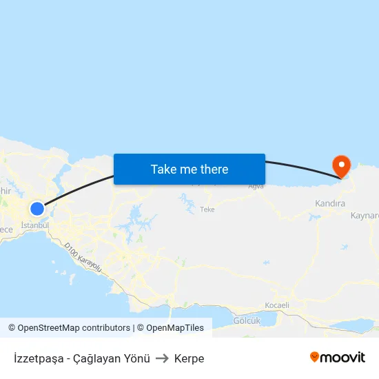 İzzetpaşa - Çağlayan Yönü to Kerpe map