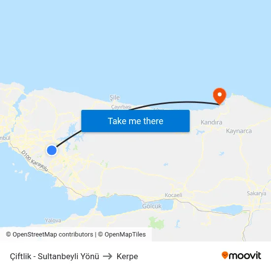 Çiftlik - Sultanbeyli Yönü to Kerpe map