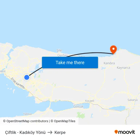 Çiftlik - Kadıköy Yönü to Kerpe map