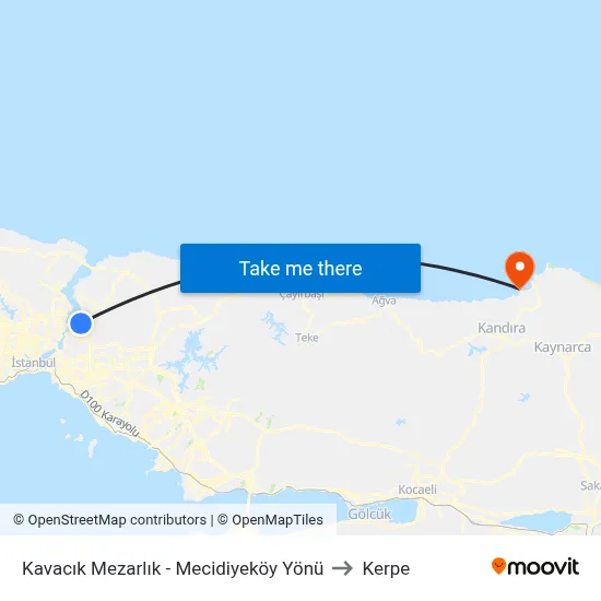 Kavacık Mezarlık - Mecidiyeköy Yönü to Kerpe map
