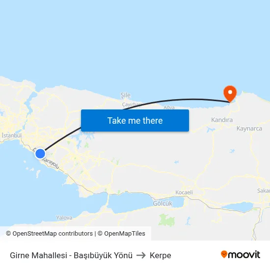 Girne Mahallesi - Başıbüyük Yönü to Kerpe map