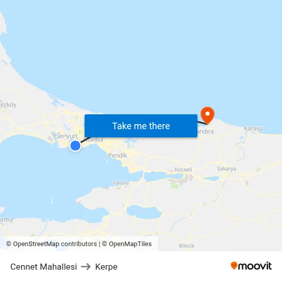 Cennet Mahallesi to Kerpe map