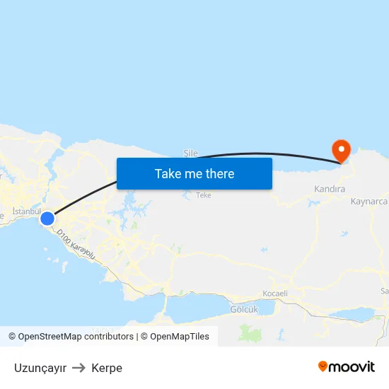 Uzunçayır to Kerpe map