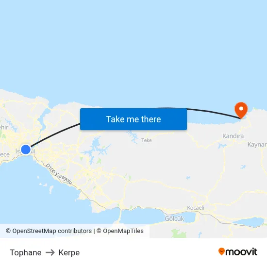 Tophane to Kerpe map