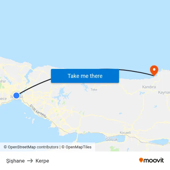 Şişhane to Kerpe map
