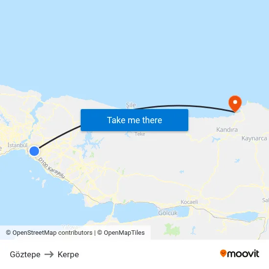 Göztepe to Kerpe map