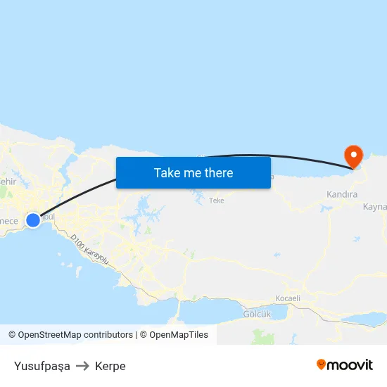 Yusufpaşa to Kerpe map