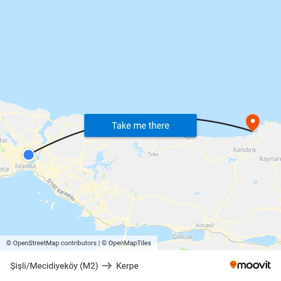 Şişli/Mecidiyeköy (M2) to Kerpe map