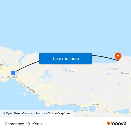 Osmanbey to Kerpe map