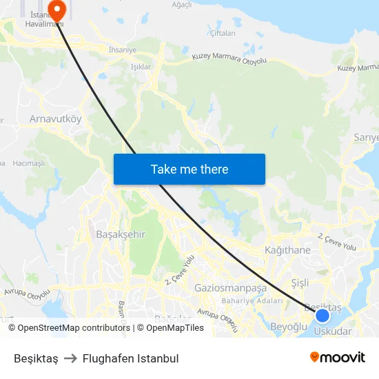 Beşiktaş to Flughafen Istanbul map