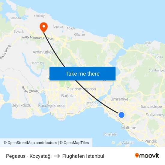 Pegasus - Kozyatağı to Flughafen Istanbul map